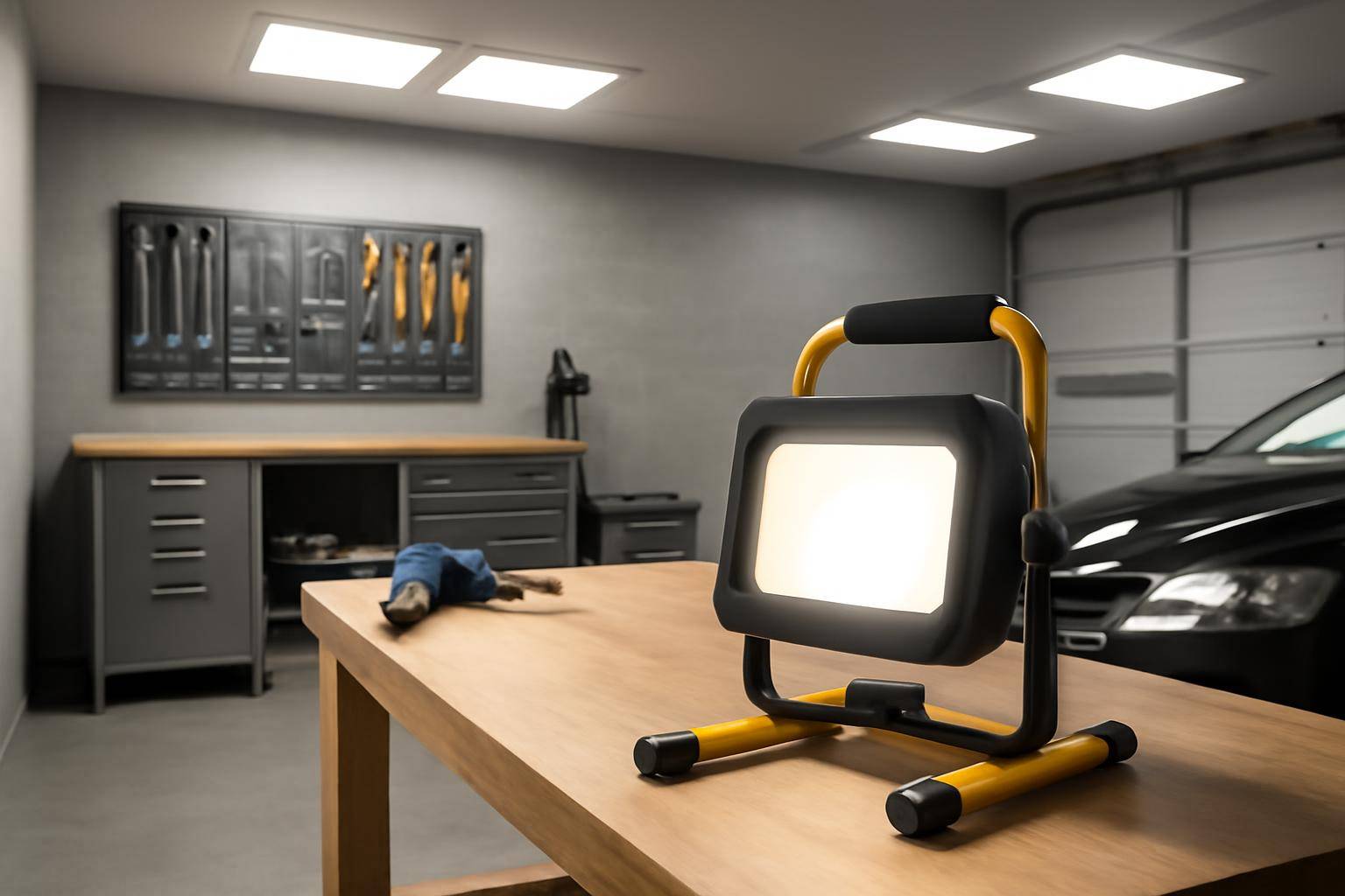 Arbejdslampe til værksted og garage - I værksted og garage skelnes der ofte mellem grundbelysning – fx LED-paneler eller lysstofarmatur