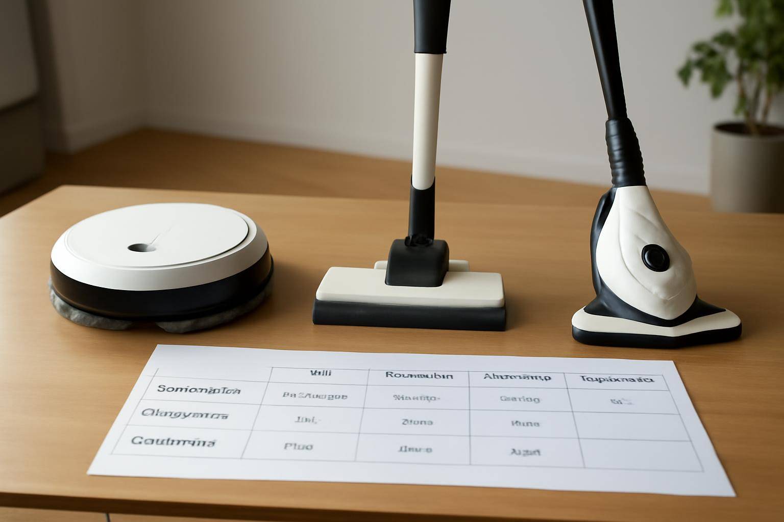 Tabel: sammenligning af robot, el-gulvvasker og damprenser - Det kan være nyttigt at se forskellene mellem de tre hovedtyper i én oversigt. Brug ...
