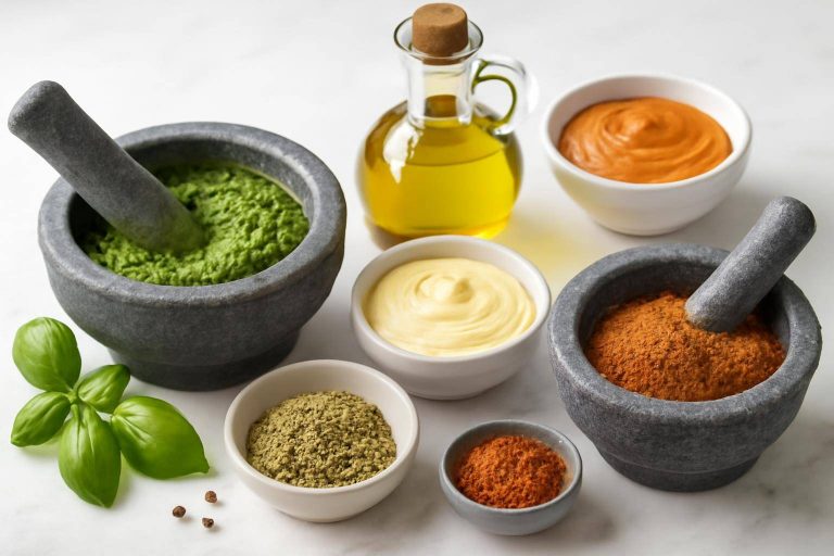 Morter opskrifter: 15 ideer til pesto, rub, aioli og krydderiblandinger