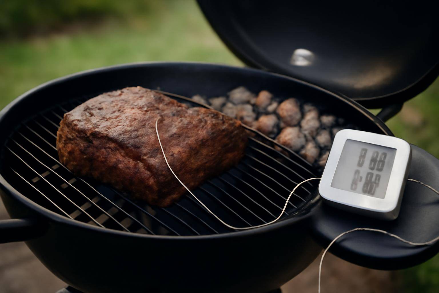 Opsætning og samtidig styring af kød og grilltemperatur - Low & slow betyder lav grilltemperatur over lang tid – typisk 110–130 °C – for a...