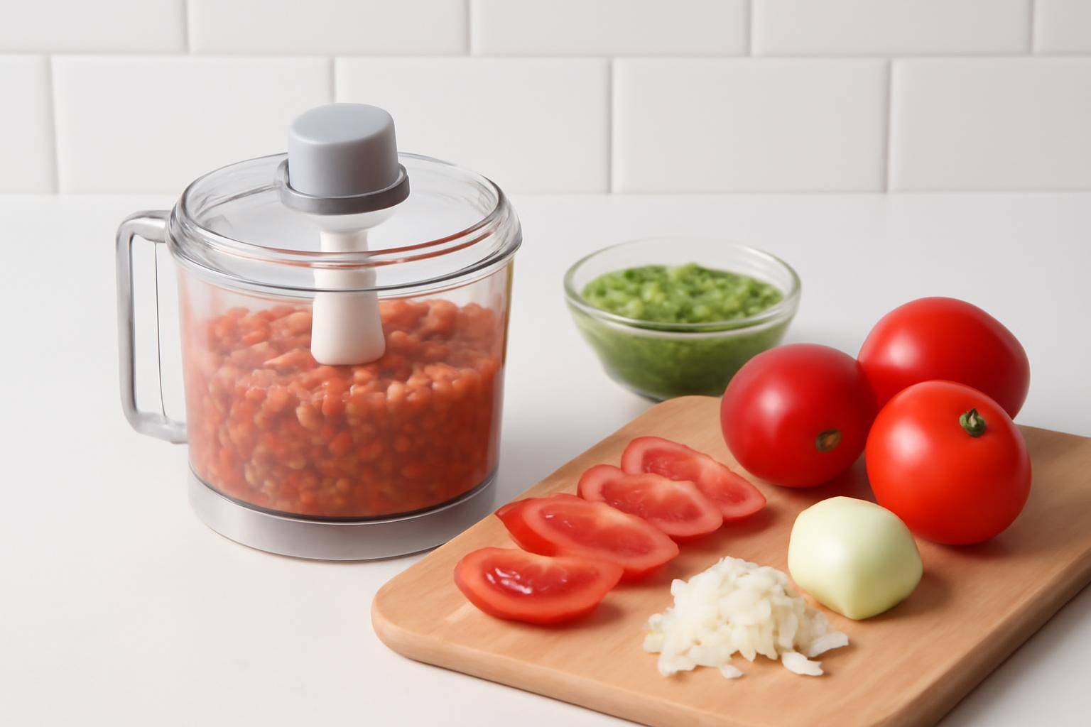 Tomatsalsa, grøn salsa og undgå vandet resultat - En simpel tomatsalsa kan laves på under fem minutter i minihakkeren, hvis du tænker lidt over...