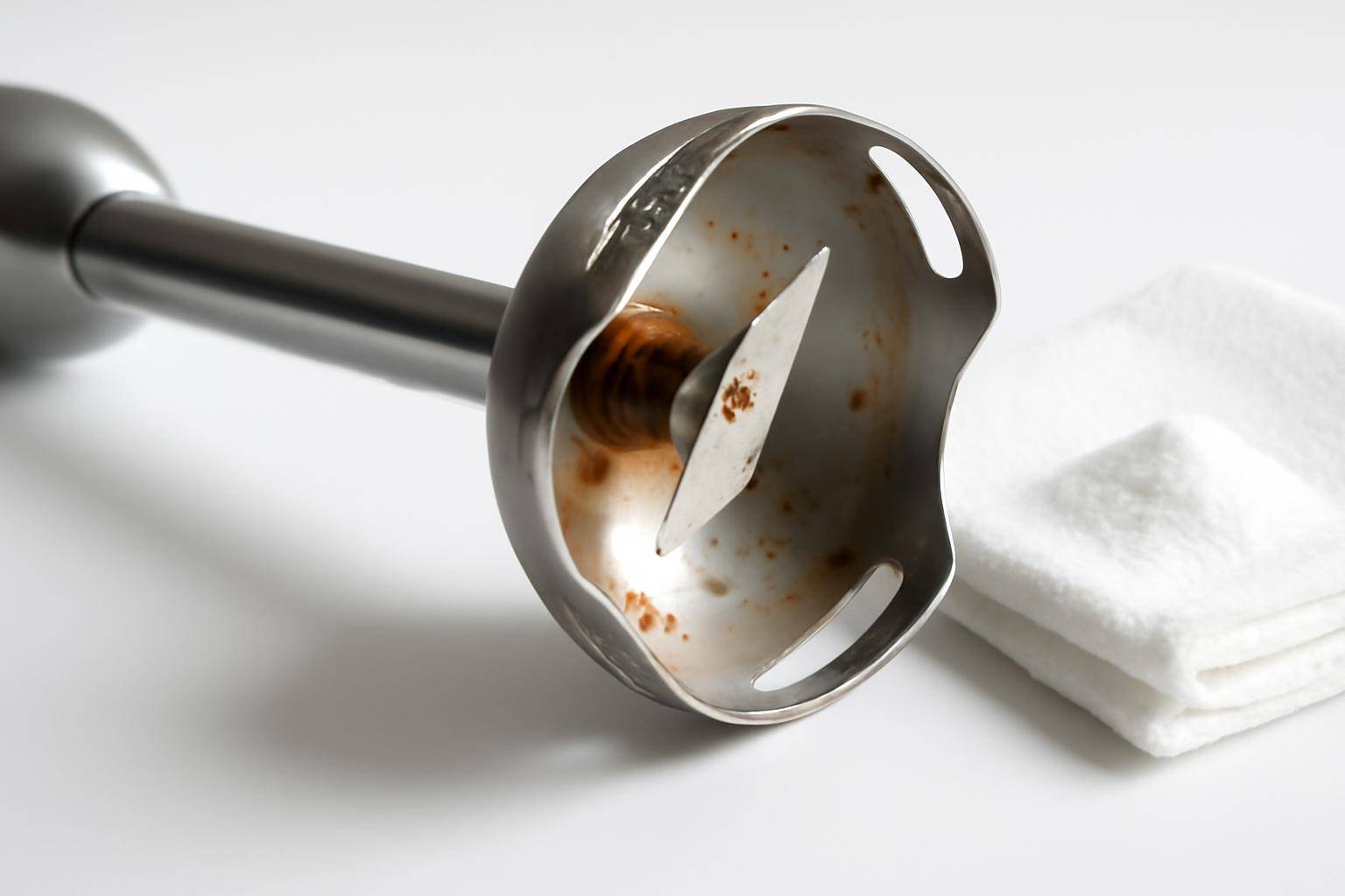 Rustdannelse og hvornår knivene skal skiftes - Selv på en stainless steel stavblender kan der med tiden vise sig små rustpletter, især hvis kniv