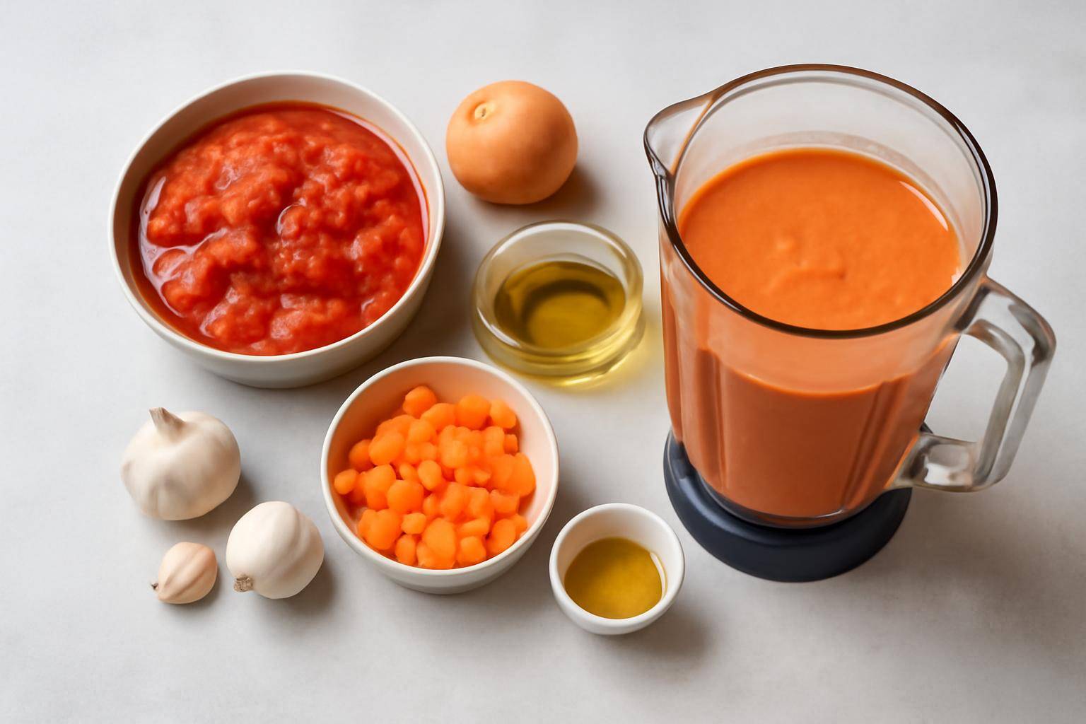 Opskrift: cremet tomatsuppe i blender - En nem tomatsuppe kan laves på både dåsetomater og friske, ovnbagte tomater. Til 4 portioner skal