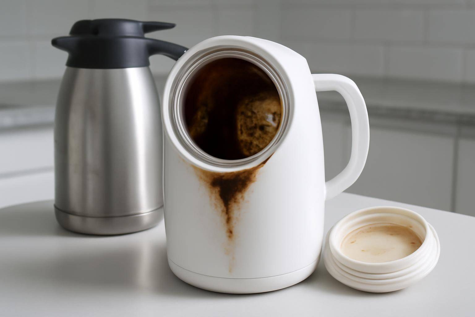 Hvorfor misfarvninger opstår – og hvad du skal undgå - Typiske misfarvninger i termokander stammer fra kaffe, te og kakao, som efterlader pigme...