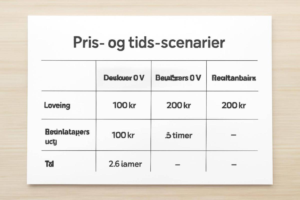 Pris- og tids-scenarier - I tabellen nedenfor har vi samlet fire typiske scenarier: budget-DIY, kvalitets-DIY, budgetkøbt og