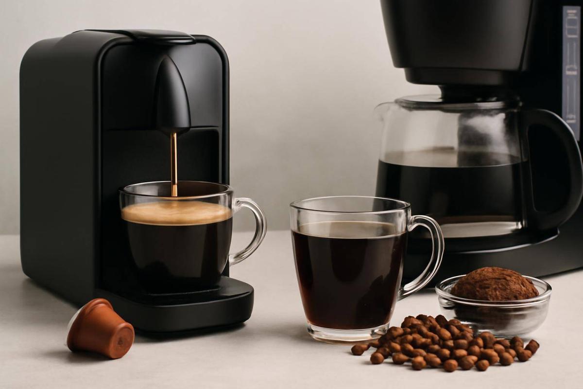 Kaffeøkonomi: Pris pr. kop med kapsel kaffemaskine vs. filterkaffe og bønner - - Professional illustration and visual guide